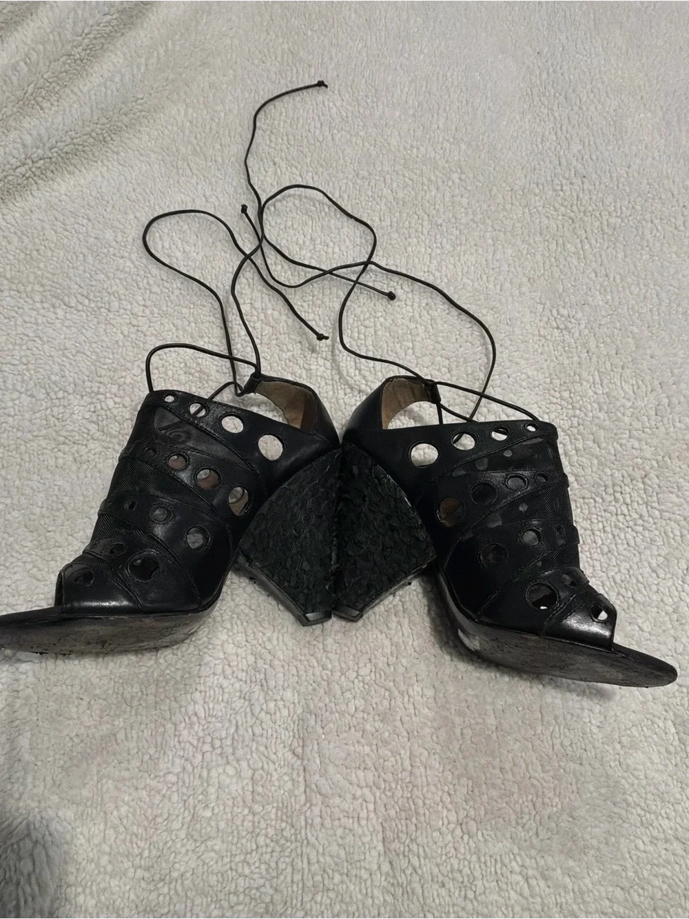 Proenza Schouler Black Cutout Lace-Up Wedge Sandals